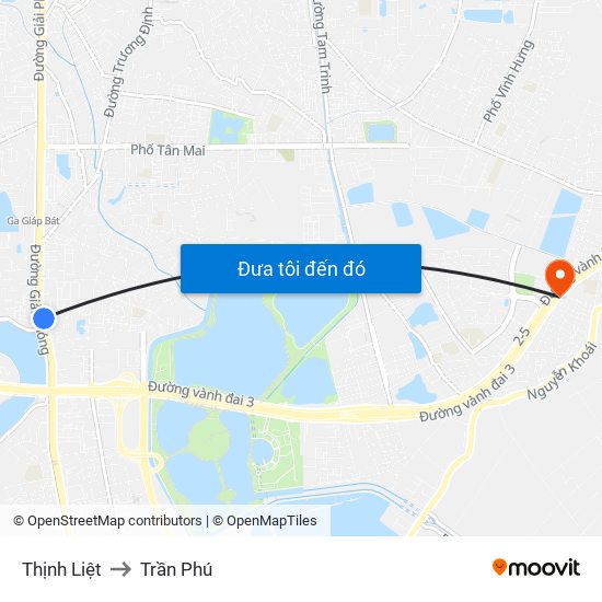 Thịnh Liệt to Trần Phú map