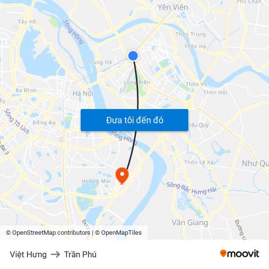 Việt Hưng to Trần Phú map