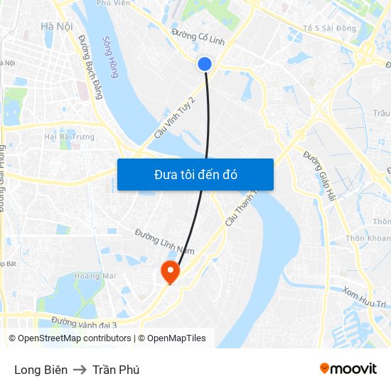 Long Biên to Trần Phú map