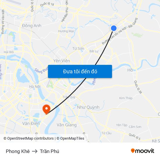 Phong Khê to Trần Phú map