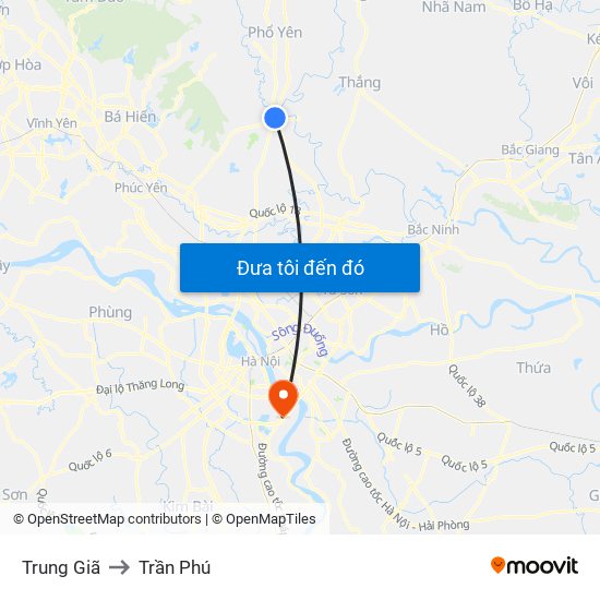 Trung Giã to Trần Phú map
