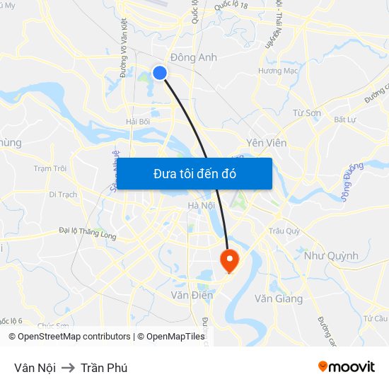 Vân Nội to Trần Phú map