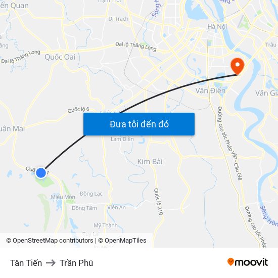 Tân Tiến to Trần Phú map