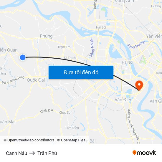 Canh Nậu to Trần Phú map