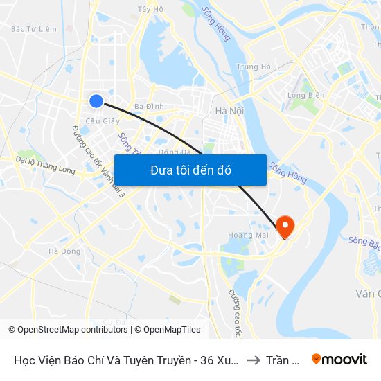 Học Viện Báo Chí Và Tuyên Truyền - 36 Xuân Thủy to Trần Phú map