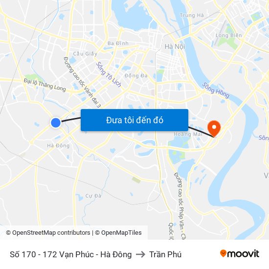 Số 170 - 172 Vạn Phúc - Hà Đông to Trần Phú map