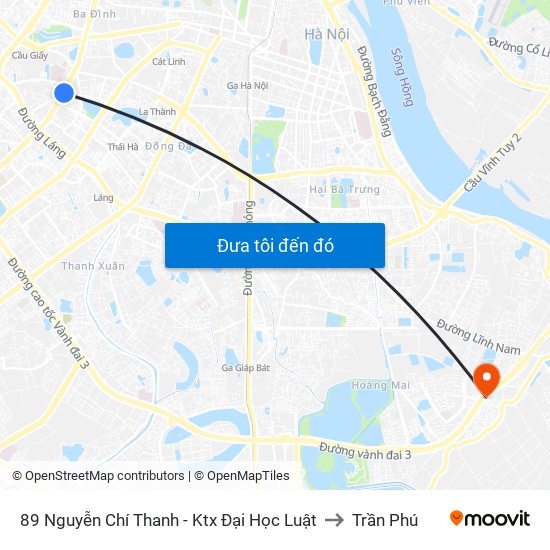 89 Nguyễn Chí Thanh - Ktx Đại Học Luật to Trần Phú map