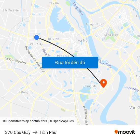 370 Cầu Giấy to Trần Phú map