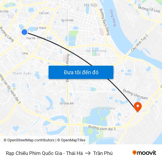 Rạp Chiếu Phim Quốc Gia - Thái Hà to Trần Phú map