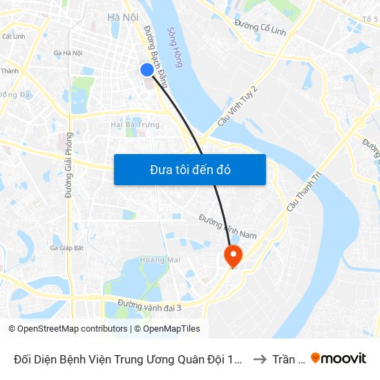 Đối Diện Bệnh Viện Trung Ương Quân Đội 108 - Trần Hưng Đạo to Trần Phú map