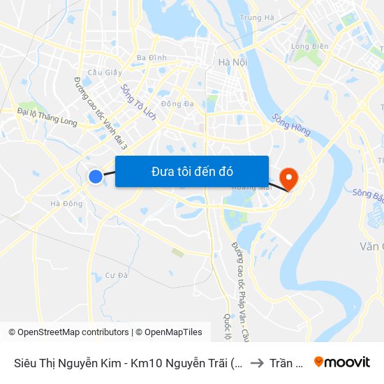 Siêu Thị Nguyễn Kim - Km10 Nguyễn Trãi (Hà Đông) to Trần Phú map