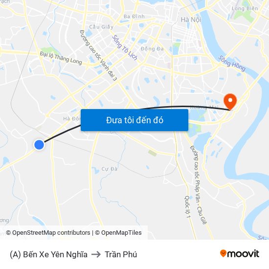 (A) Bến Xe Yên Nghĩa to Trần Phú map