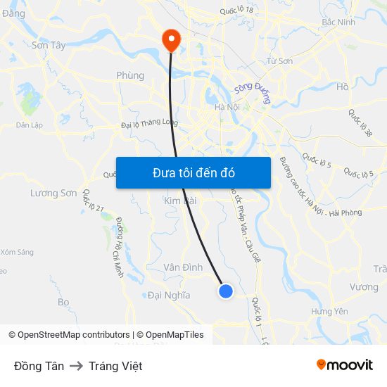 Đồng Tân to Tráng Việt map