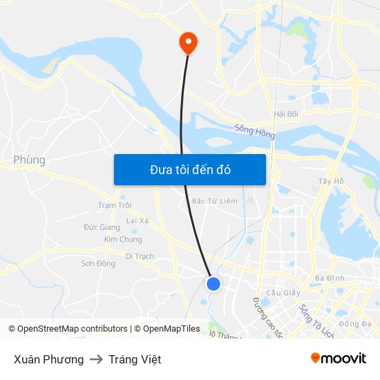 Xuân Phương to Tráng Việt map
