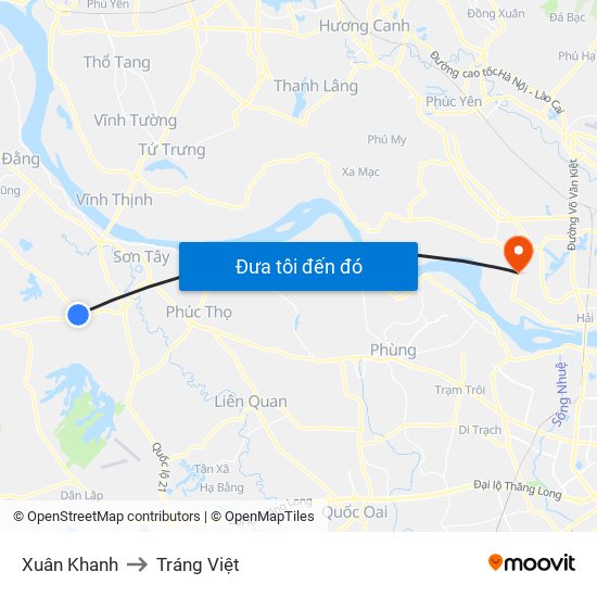 Xuân Khanh to Tráng Việt map