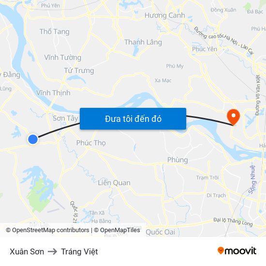 Xuân Sơn to Tráng Việt map