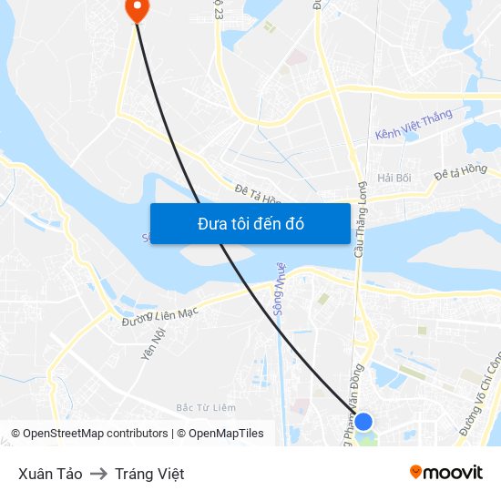 Xuân Tảo to Tráng Việt map