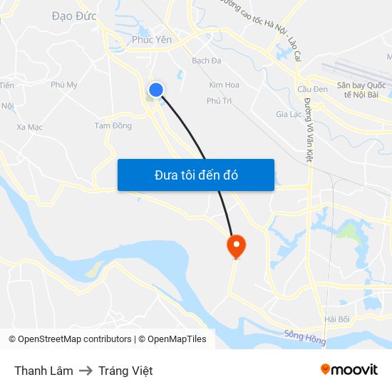 Thanh Lâm to Tráng Việt map