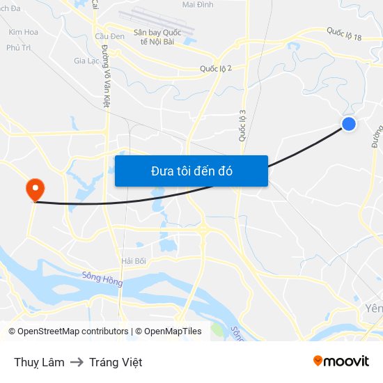 Thuỵ Lâm to Tráng Việt map