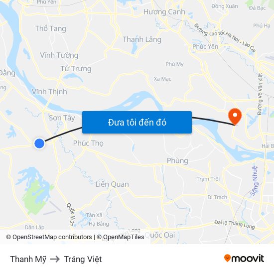 Thanh Mỹ to Tráng Việt map