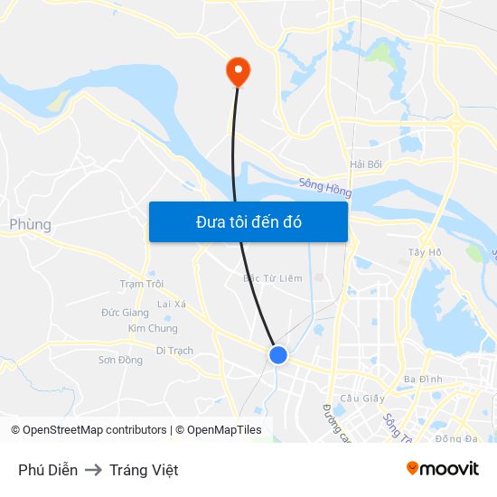 Phú Diễn to Tráng Việt map