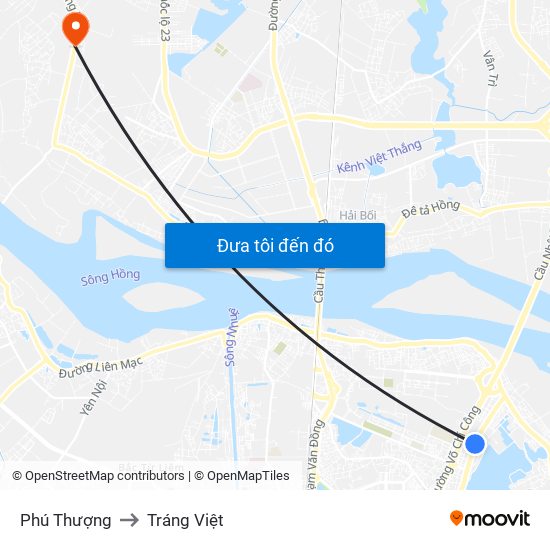 Phú Thượng to Tráng Việt map