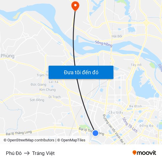 Phú Đô to Tráng Việt map