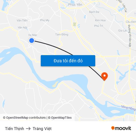 Tiến Thịnh to Tráng Việt map