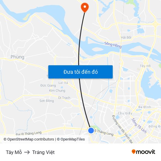 Tây Mỗ to Tráng Việt map