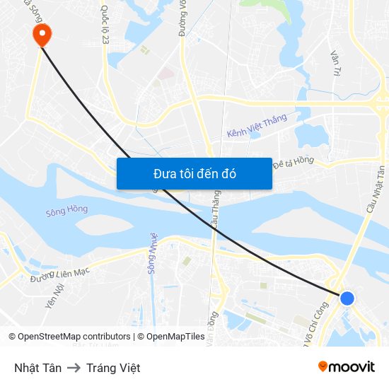 Nhật Tân to Tráng Việt map