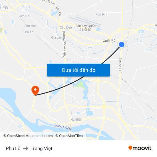 Phù Lỗ to Tráng Việt map
