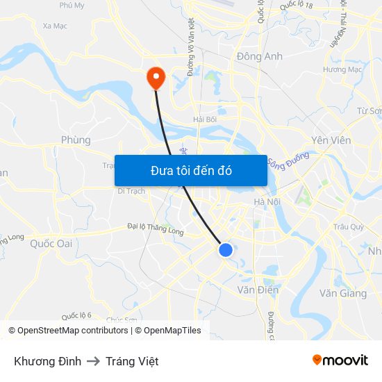 Khương Đình to Tráng Việt map