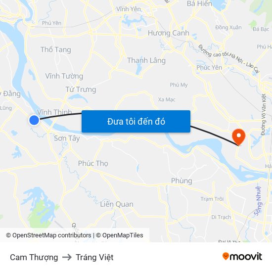 Cam Thượng to Tráng Việt map