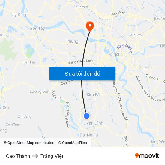 Cao Thành to Tráng Việt map