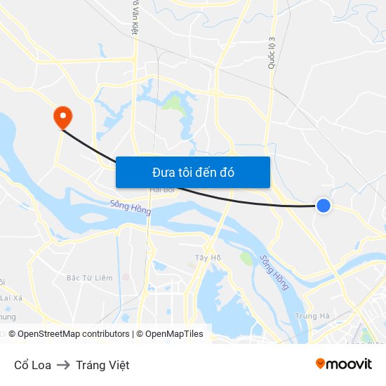 Cổ Loa to Tráng Việt map