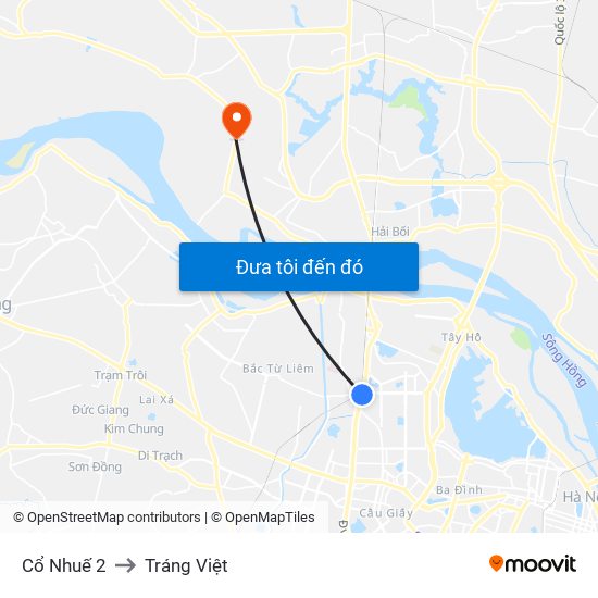 Cổ Nhuế 2 to Tráng Việt map