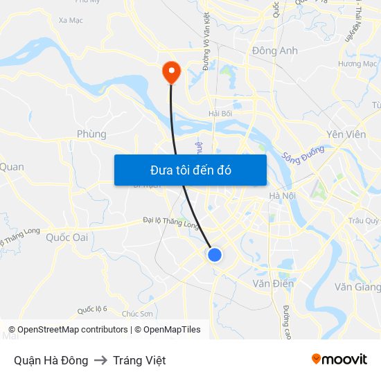 Quận Hà Đông to Tráng Việt map