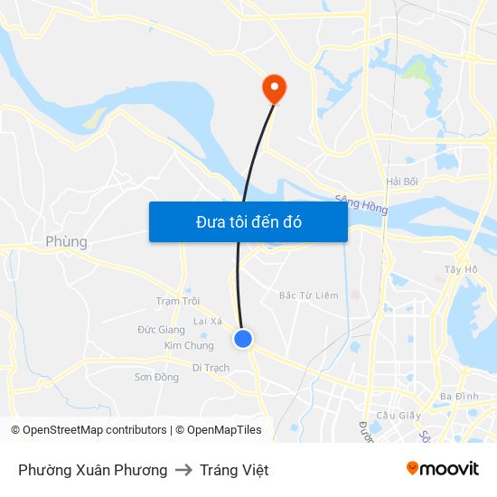 Phường Xuân Phương to Tráng Việt map