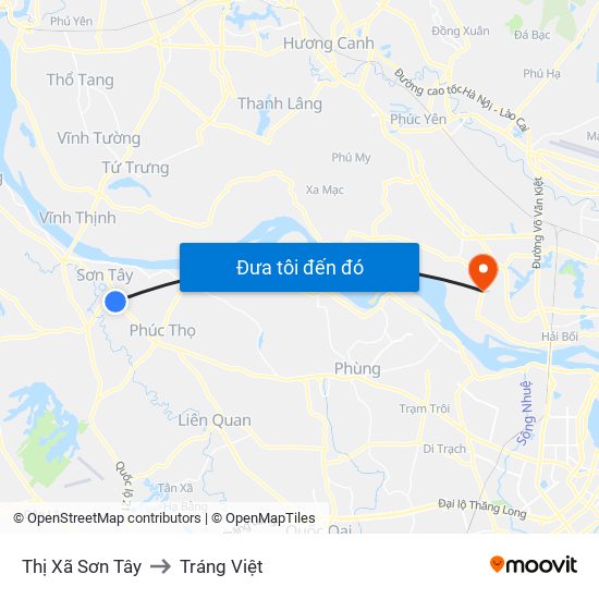 Thị Xã Sơn Tây to Tráng Việt map