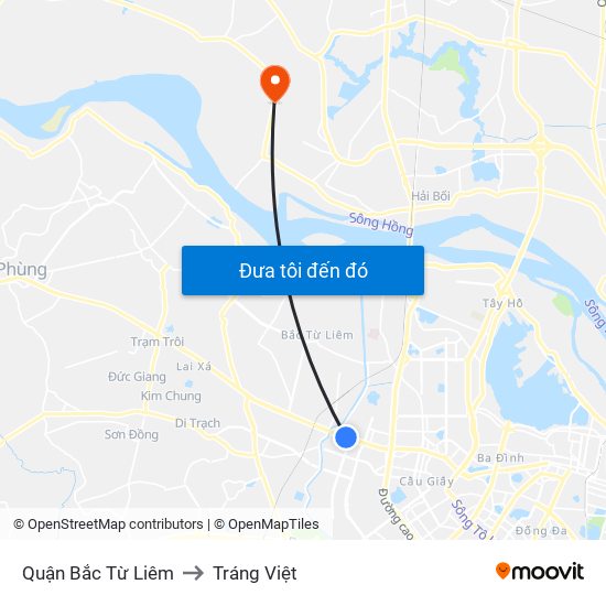 Quận Bắc Từ Liêm to Tráng Việt map