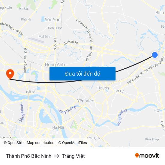 Thành Phố Bắc Ninh to Tráng Việt map