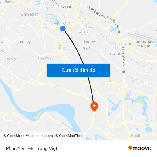 Phúc Yên to Tráng Việt map