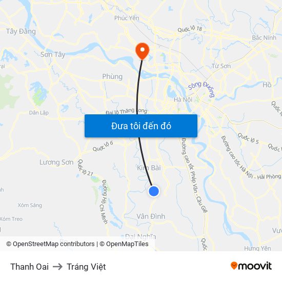 Thanh Oai to Tráng Việt map