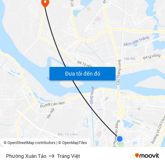 Phường Xuân Tảo to Tráng Việt map