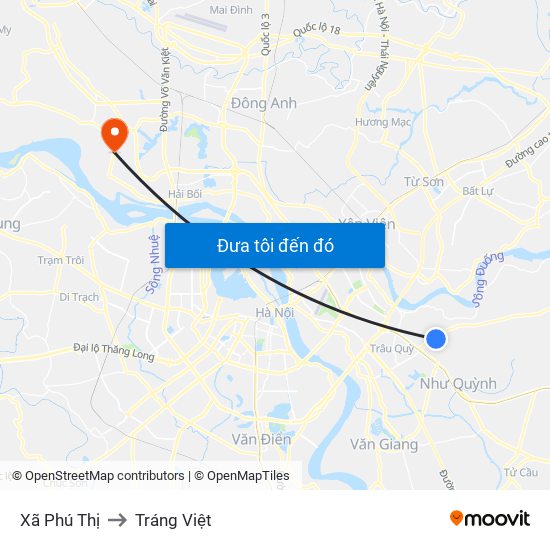 Xã Phú Thị to Tráng Việt map