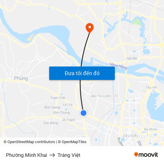 Phường Minh Khai to Tráng Việt map