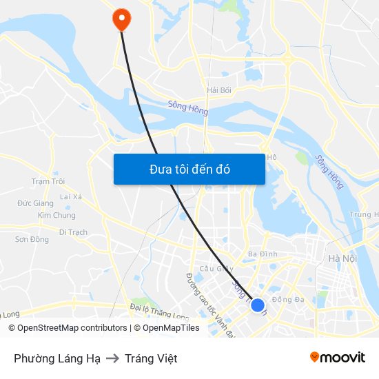 Phường Láng Hạ to Tráng Việt map