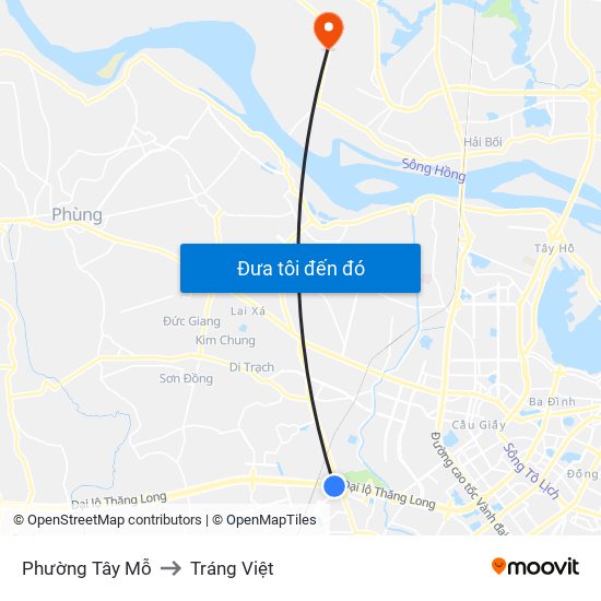 Phường Tây Mỗ to Tráng Việt map