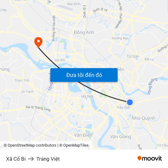 Xã Cổ Bi to Tráng Việt map