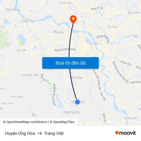 Huyện Ứng Hòa to Tráng Việt map